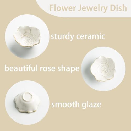 Mecaikru Ceramic Flower Jewelry Dish, 3.5 in Ring Tray with Gift Box & Card - Image 3