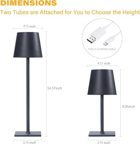 CHLORANTHUS 2 Pack Cordless Table Lamps, 3 Colors Stepless Dimming, 5000mAh Rechargeable Battery LED Desk Lamp for Bedroom/Couple Dinner/Desk/Cafe/Dining Room/Terrace - Image 3