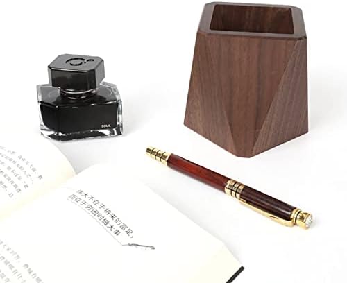 Black Walnut Wooden Pencil Box, Multiple-Use Desk Writing Stationary Organizer Wood Pen Holder Cups Office School Supplies Storage (Prismatic Shape) - Image 3