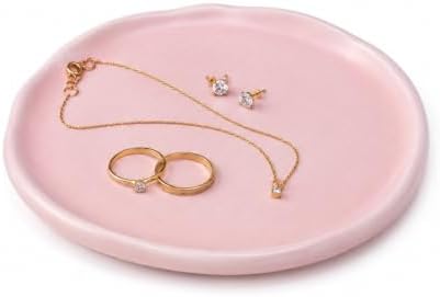 Jewelry Dish, Pink Matte Ceramic Round Shallow Ring Tray by Unknown