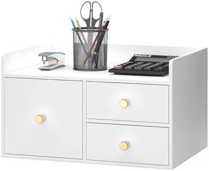 Bamboo Desk Organizer with Drawers,Wooden Desktop Storage (3 Drawer,White) by HEALTHYYOU