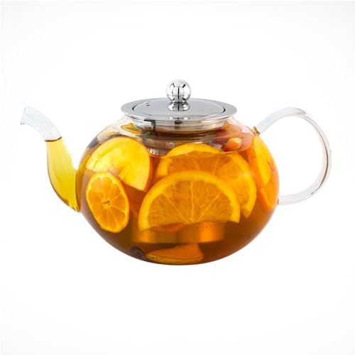 Aserson 1200 ml/40 oz Glass Teapot, Heat Resistant, Stainless Steel Infuser, Handmade, Leaf Tea Brewer, Borosilicate Glass, Stovetop Teapot and Microwave Safe by Aserson