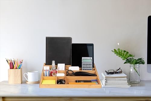 Theodore Bamboo Desk Organizer, 10 Compartment Desktop Organizer for Office Supplies, Mail, Pens and Notebooks, Wooden Countertop Organizer for Home Office Desk - Image 2