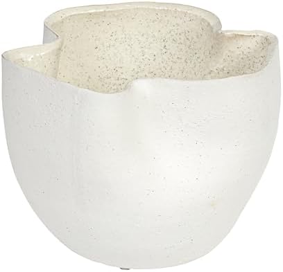 Bloomingville 7.25 Inches Stoneware Ruffled Planter with Sand Finish and Reactive Glaze, Holds 4 Inches Pot, White by Bloomingville