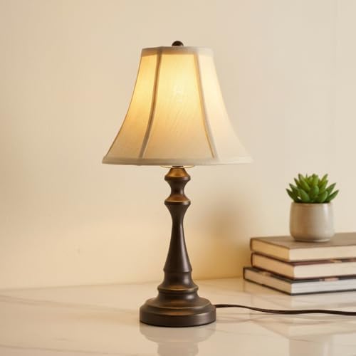 Traditional Table Lamp, Vintage Desk Lamp for Living Room with Fabric Shade, Farmhouse Bedside Lamp Brown Finish for Bedroom Nightstand Office Hotel (Pack-01) by SmeikeLighting