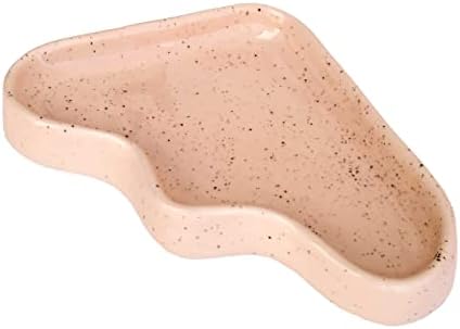 Ceramic Decorative Catch All Dish and Tray, Speckled Pink, 7.6 x 6 inches, for Rings, Jewelry, Keys, Toiletries, Makeup, Gifts, Snack Dish and More by 5mmPaper