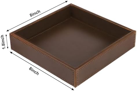 HofferRuffer Faux Leather Vanity Tray, Elegant Desktop Storage Organizer, Decorative Catchall for Perfume, Bathroom Valet, Nightstand or Dresser, 8 x 8 x 1.8 inches (Brown) - Image 2
