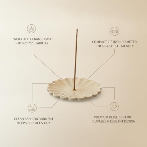 Solid Beige Ceramic Decorative Holder with Weighted Base, Compact Flower Petal Tray for Desk Organization and Home Decor - Image 4
