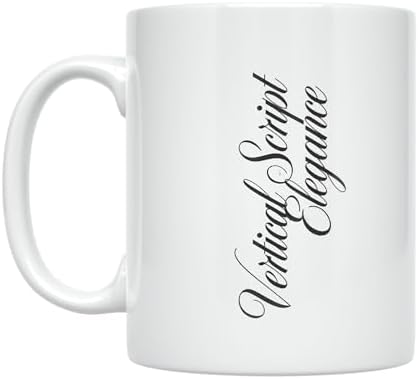Minimalist Coffee Mug - Vertical Script Elegance Design - 11 oz White Ceramic - Sophisticated Aesthetic by Unknown