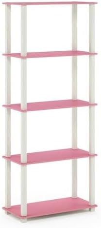 Furinno Turn-N-Tube 5-Tier Multipurpose Shelf / Display Rack / Storage Shelf / Bookshelf, Square Tubes, Pink/White - Image 3