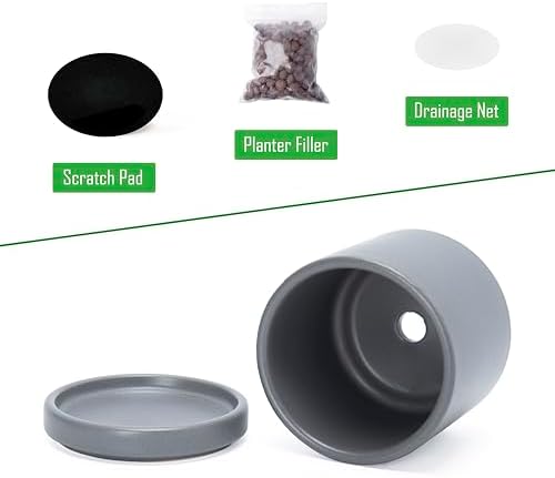 D'vine Dev 2-Pack Ceramic Pots with Saucers, Grey, 3.5 in, 94-V-A-3 - Image 4