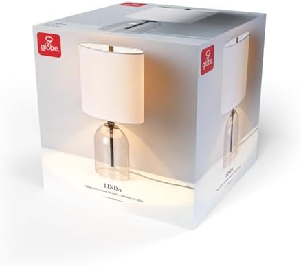 Globe Electric 15-Inch Table Lamp, Glass Base, Matte Black, White Linen Shade, Rotary Switch on Socket, 61000141 - Image 6