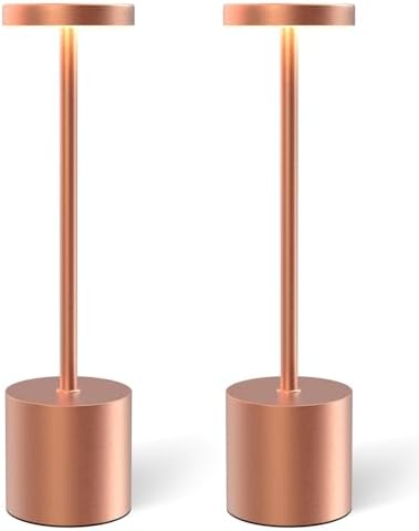 Cordless Table Lamps Rechargeable Set of 2, Portable LED Desk Lamp, 5000mAh Battery Powered Wireless Table Light - 3 Color Dimmable Lighting for Restaurant Dining Patio Outdoor Bedroom(Rose Gold) by Swinerton