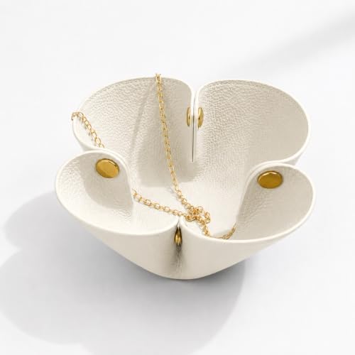 Grained Faux Leather Flower Shaped Valet Tray Large, White by Lartvivr%C3%A9