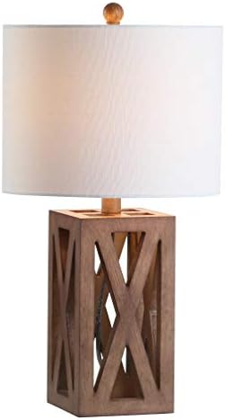 JONATHAN Y Stewart Rustic Wood Bedside Table Lamp 21.5", Brown by JONATHANY