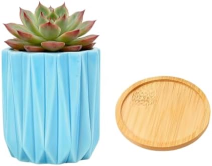 Cuteforyou Modern Textured Ceramic Succulent Planter Pot – 6 Color Options (No Plant Included) – Perfect for Small Plants, Cacti & Desk Decor – Lightweight & Durable (Blue, 3.5'' Tall) by Cuteforyou