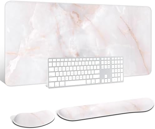 Auhoahsil Large Mouse Pad with Wrist Rests for Keyboard & Mouse, Thick Soft Ergonomic Memory Foam Wrist Supports, Big & Long Desk Mat 35.5 x 15.7 in, for Office Gaming Computer, White Marble by Auhoahsil