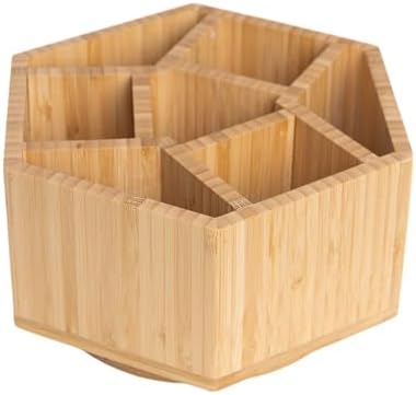 360° Rotating Bamboo Desk Organizer Hexagon by Ninebendstreams
