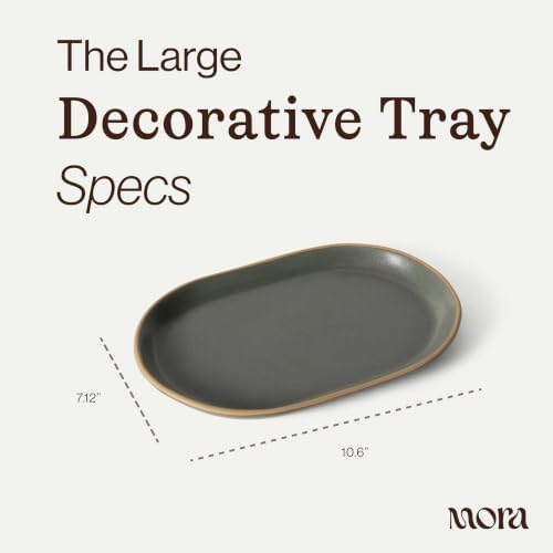 Mora Ceramic Decorative Tray - 10.6in Dish for Jewelry, Soap Dispenser, Perfume, Makeup, Accessories, Candle, in the Bathroom Vanity, Bedside, or Kitchen Counter. Cute Organizers - Storm - Image 2