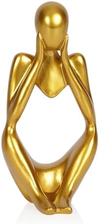 Sandstone Resin Thinker Statue Style Abstract Sculpture, Gold, Focus by Ozzptuu