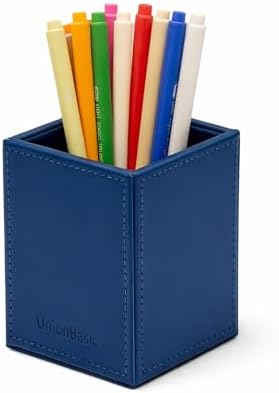 UnionBasic Square Pen Holder, Leather Pencil Cup, Desktop Caddy Stationery Organizer, True Blue by UnionBasic