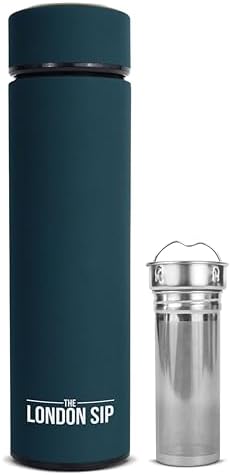 London Sip Multi-Purpose Tea Infuser Travel Mug and Tumbler Fruit Infuser Flask Hot and Cold Double Wall Stainless Steel Thermos with Extra-Long Infuser, Midnight Teal by TheLondonSip