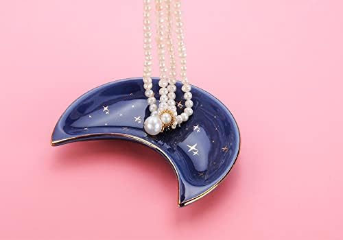 JAMEND CLXP Moon Shape Jewelry Tray, Engagement Ring Tray, Blue Ring Dish for Women in Vanity Bathroom. Decorative Trinket Tray for Organizing Necklace Earrings, Ceramic. - Image 2