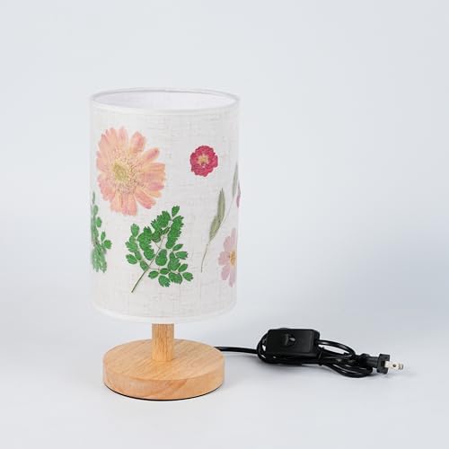 Decorative Table Lamp with Floral Shade Design, Wooden Base, Fabric Lampshade, Ambient Lighting for Bedroom, Living Room (Beige) - Image 2