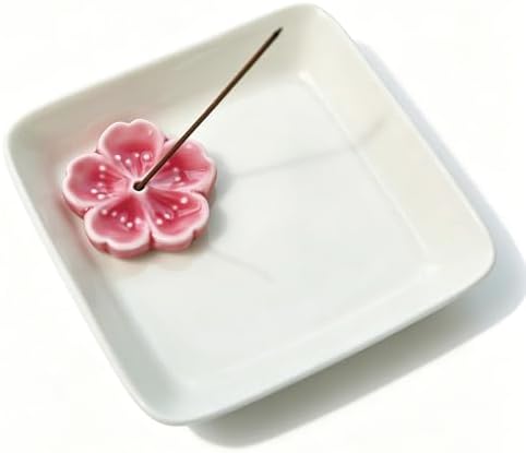 Japanese Ceramic Cherry Blossom Incense Stick Holder or Incense Burner Holder, Simply Unique Ash Catcher Inscent Tray and Decorative Gift, Home Decor 4.53 inches, White by Oavand