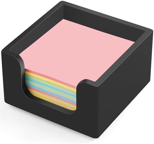 Bivvclaz Wood Sticky Note Holder, 3 x 3 Inch Post It Note Dispenser for Office Desk Accessories, Self Stick Note Pad Holder, Memo Pad Holder Dispenser Organizer for School Office Desk Supplies, Black by Bivvclaz