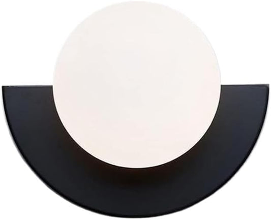 Modern Minimalist Half Moon LED Wall Sconce, Frosted Glass Globe Wall Light 3 Color Dimmable Metal Wall Light for Bedroom Living Room Study Accent Lighting
