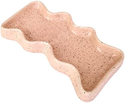 Ceramic Decorative Catch All Dish and Tray, Speckled Pink, 8.6 x 4.7 inches, For Rings, Jewelry, Keys, Toiletries, Makeup, Gifts, Snack Dish and More by 5mmPaper