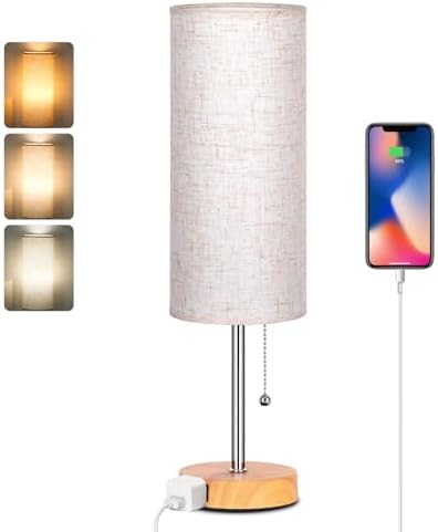 Dott Arts 18" Table Lamp for Bedroom, 3-Color Bedside Lamps with Pull Chain by DottArts