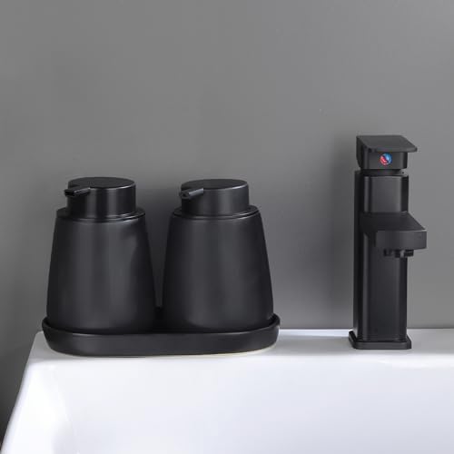 2 Pack Matte Black Round Soap Dispenser Tray - 8'' Ceramic Vanity Tray & Organizer Plate Set, Bathroom & Kitchen Countertop Decor for Soap Dispenser, Jewelry, Cosmetics, Sink - Image 5