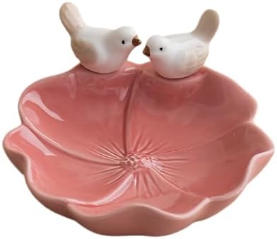 Lotus Leaf Bird Ceramic Jewelry Dish, Ring Tray for Women (Red) by Dazuihou
