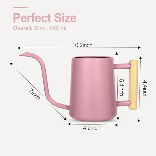 Watering Can Indoor Plants, 35 oz/1000 ml Metal Stainless Steel Watering Can Pot with Long Spout for Indoor House Plants Bonsai Outdoor Garden Flower Decorative (Pink) - Image 7