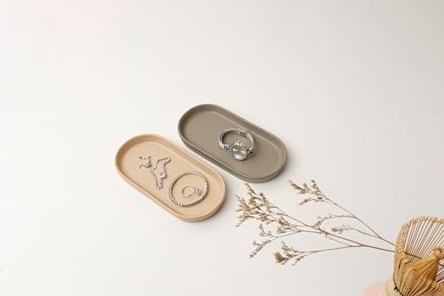 Ceramic Bathroom Vanity Tray, Oval Vanity Dish for Bathroom Countertop, Dresser Top, Kitchen & Coffee Bar, for Jewelry, Perfume, Candle, Soap(Beige) - Image 4