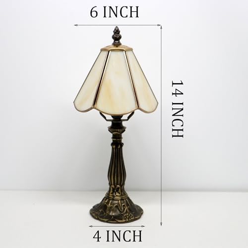 Small Tiffany Style Table Lamp Beige Stained Glass Lamp 14 Inch - Image 2