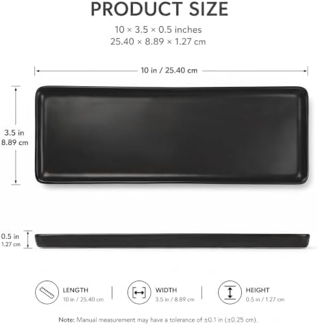 10″ x 3.5″ Ceramic Bathroom Vanity Tray, Rectangular Decorative Countertop Tray for Bathroom Kitchen, Ceramic Organizer Tray for Perfume, Candle, Jewelry, Cosmetics, Soap Dispenser, Dresser Top, Black - Image 3