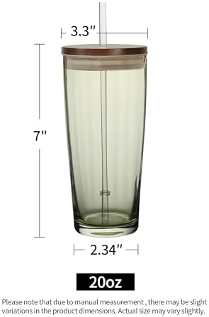 NIRA.Z Glass Tumbler with Lid and Straw 20oz, Ribbed Aesthetic Glass Cup for Iced Coffee, Green Drinking Tumbler with Wooden Lid, Reusable Straw Cup - Image 3