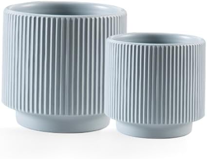 Ceramic 4.9+6.3 inch Planters, Modern Home and Office Flowerpot, Indoor and Outdoor Flowerpot with Drainage Hole (Grayish Blue) by Puoyikt