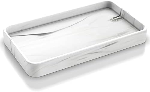 Gurygo 10" Vanity Tray for Bathroom - Hand Towel Tray Organizer for Paper Napkins - Bathroom Vanity Counter Organization - Ceramic Soap Dispenser Tray for Kitchen Counter (Marble White, Set/1)… by FocusonHomeKitchen