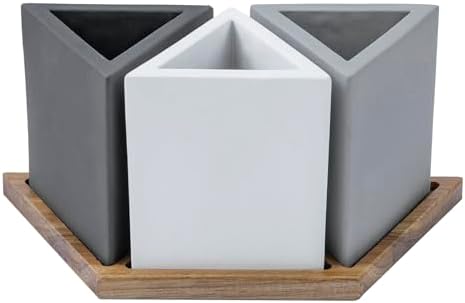 MyGift Modern Concrete Desk Organizer Set with 3 Triangular Gray-Tone Pen Holders and Acacia Wood Tray, 4-Piece Office Storage Solution for Pens, Pencils, and Supplies - Image 7
