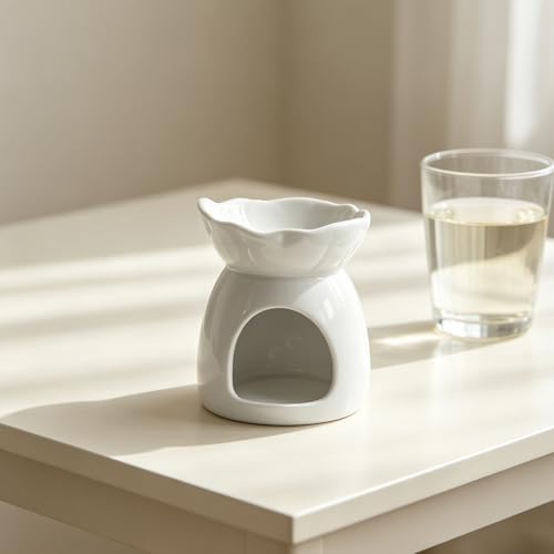 White Ceramic Leaf Essential Oil Burner Tea Light Holder - Image 6