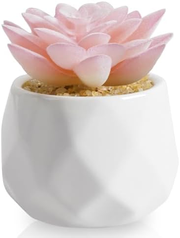 VIVERIE Mini Succulents Plants Artificial in Pots-Rose Pink, Christmas Small Fake Succulents Plants for Home Decor Indoor for Women, White Ceramic Faux Succulents, Set of 1, Gifts for Mom by VIVERIE