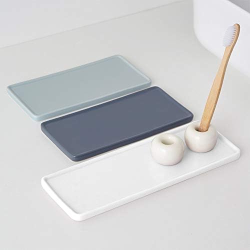 Ceramic Tray, White, Large Rectangle Bathroom Kitchen Tray for Jewelry, Towel, Candles, Soap - 10.23 x 3.54 x 1.18 inches - Image 3