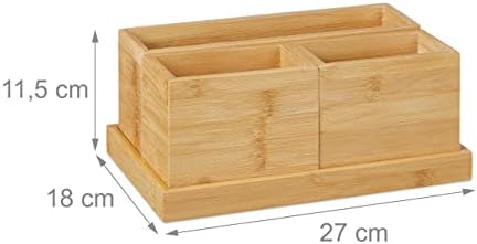 Relaxdays, Set of 4, Pen Holder, Tray, Desk Organiser for Office Utensils, Bamboo, Natural, 11.5 x 27 x 18 cm - Image 4