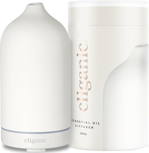 Cliganic Ceramic Essential Oil Diffuser, 100ml Cool Mist Humidifier, White by Cliganic