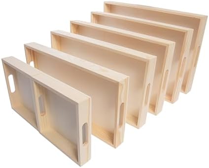 Wooden Nested Serving Trays, Unfinished Rectangle Trays with Cut-Out Handles for Crafts, Ottomans, Serving and Home Décor – Set of 7 - Image 5