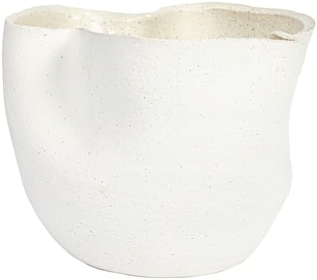 Bloomingville 7.25 Inches Stoneware Ruffled Planter with Sand Finish and Reactive Glaze, Holds 4 Inches Pot, White - Image 5